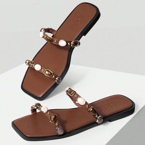 🆕 Double Strap Gemstone Flat Sandals